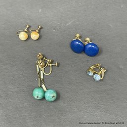 4 Pairs Costume Jewelry Screwback And Clip On Earrings With Glass And Stone Elements