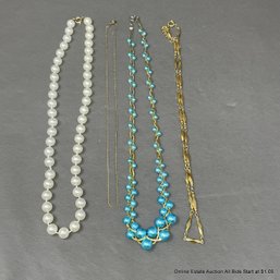 4 Piece Costume Jewelry Necklaces To Include Sterling Silver Vermeil Chain