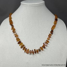Amber Carved Geometric Single Strand Necklace