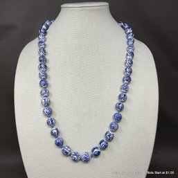 Single Strand Knotted Hand-Painted Porcelain Bead Necklace