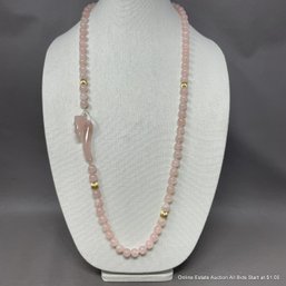 14k Gold Bead & Rose Quartz Bead Toggle Clasp Necklace With Carved Dragon Clasp