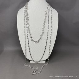 3 Piece White Metal Single Stand Necklaces.