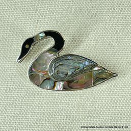 Mexican Sterling Silver With Abalone Shell Swan Brooch (6 Grams Total Weight)