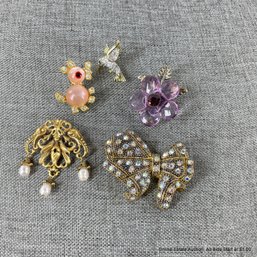 Four Assorted Vintage Brooches, One Marked AD