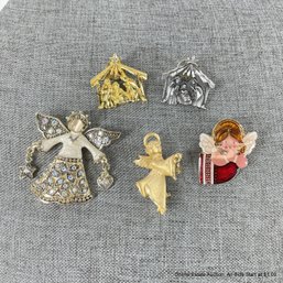 Five Assorted Angels And Nativity Pins