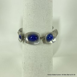Vintage Jorgen Jensen MCM Pewter Bracelet With Blue Art Glass