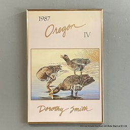 Framed Oregon IV 1987 White-Fronted Geese Stamp Print By Dorothy Smith