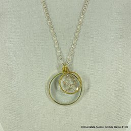 Gold-Tone Necklace With Magnifying Glass And Wire Star With Beads Pendants