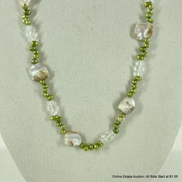 Green Freshwater Pearl And Glass Bead With Shell Necklace