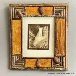 Vintage Style Twig And Birchbark Frame With Black And White Landscape Print