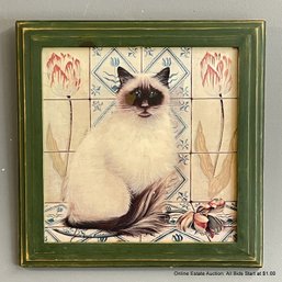 Siamese Cat Print In Green Wood Frame