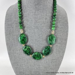 Dramatic Green Ceramic Beaded Necklace With Gold Tone Accents
