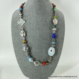 Mixed Bead Statement Necklace- Stone, Metal, Ceramic, Glass
