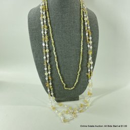 3 Yellow Stone And Freshwater Pearl Necklaces
