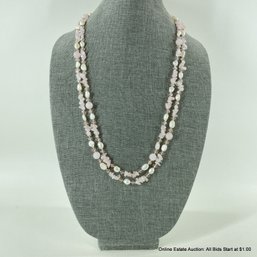 2 Rose Quartz, Freshwater Pearl And Crystal Necklaces