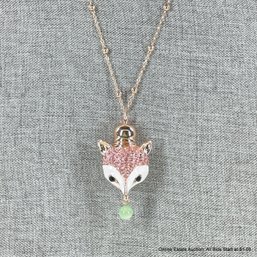 Foxy Fox Pink Rhinestone Pendant Perfume Bottle Necklace