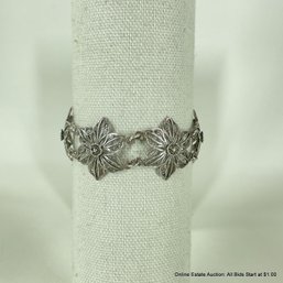 Filigree Flower Bracelet Unmarked White Metal 13 Grams