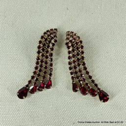 Red Rhinestone Clip On Earrings
