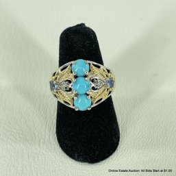 Sterling Turquoise And Tourmaline Rings Size 5