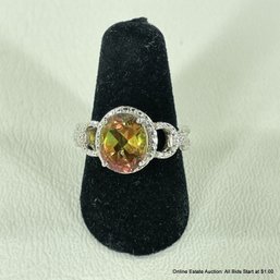 Sterling And Watermelon Tourmaline Ring Size 6