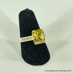 Sterling And Yellow Tourmaline Ring Size 6