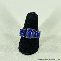 Sterling Ring With 3 Oval Lapis Stones Size 6