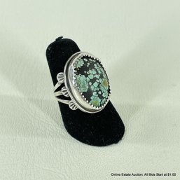 Sterling Silver And Turquoise Ring Signed 'pM Sterling' Size 5