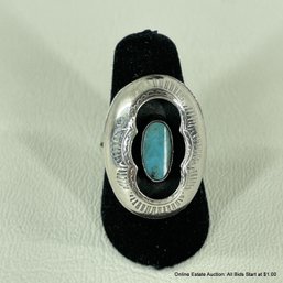 Turquoise And Unmarked Sterling Silver Ring Size 7