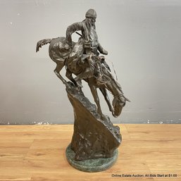 Frederic Remington Reproduction Bronze On Green Marble Plinth: The Mountain Man (Local Pick Up Or UPS Store)