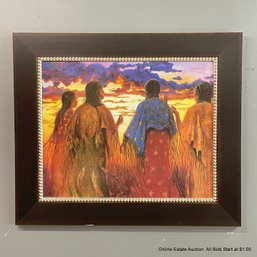 Giclee Print On Canvas Four Native Women At Sunset