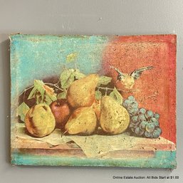 Antiqued Print On Canvas Fruit With A Bird