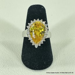 Pear-Shaped Yellow Tourmaline Ring, Size 6