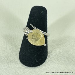 Sterling Silver 925 Ring Marked STS With Citrine Stone, Size 5 (4 Grams Total Weight)