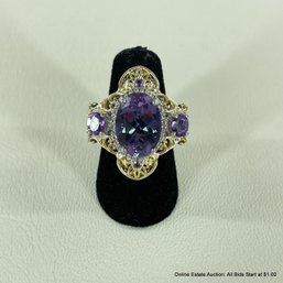 Sterling Silver 925 Ring With Blue Tourmaline And Amethyst Stones, Size 5 (7 Grams Total Weight)
