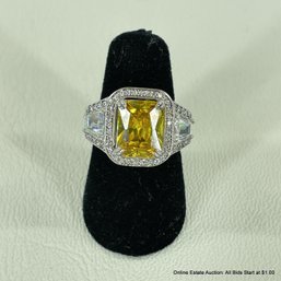 Sterling Silver 925 Ring With Yellow Tourmaline Stone, Size 4.5 (5 Grams Total Weight)