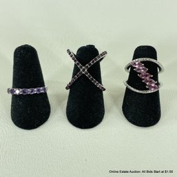 Set Of Three Fashion Rings Including Two Double-banded, Size 5 And 6