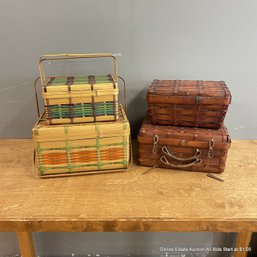 Four Complementary Bamboo Storage & Picnic Baskets