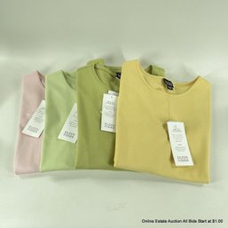 Four Eileen Fisher 100 Cotton Short Sleeve T-Shirts In Assorted Spring Colors With Original Tags, Size Small