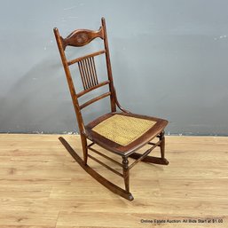 Wood Rocking Chair With Cane Seat And Seat Cushion (LOCAL PICK UP ONLY)