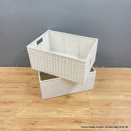 Pair Of Hold Everything Plastic Wicker Storage Bin Baskets (LOCAL PICK UP ONLY)