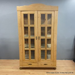 Pine And Glass Cabinet With Two Bottom Drawers And Three Shelves, Collapsible (LOCAL PICK UP ONLY)