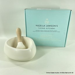 Nigella Lawson's Living Kitchen White Egg-Shaped Ceramic Mortar And Pestle With Beech Handle