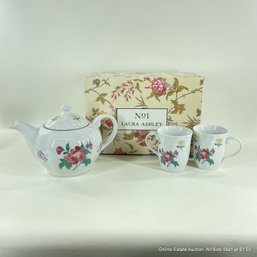 Laura Ashley Porcelain Tea Pot With Two Teacups, Unused In Original Box