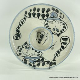 Signed Cat Art Ceramic Chips And Dip Platter