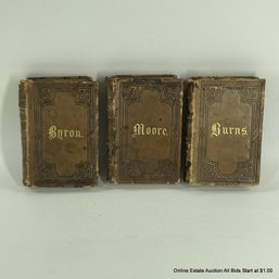 Trio Antique Miniature Poetry Books, Byron, Burns, And Moore