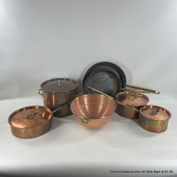 10 Piece Set Of Copper Pans And Bowl