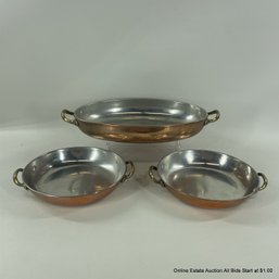 Three Copper Bottom Small Serving Dishes