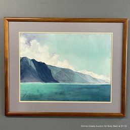 Signed Carli Oliver Hawaiian Coastal Watercolor, Framed And Matted