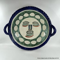 Oversized Signed Mexican Glazed Pottery Bowl W/ Handles, Jacquez Mexico (LOCAL PICKUP OR UPS STORE SHIP ONLY)