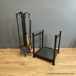 Powder Coated Metal Fireplace Tools With Stand (LOCAL PICK UP ONLY)